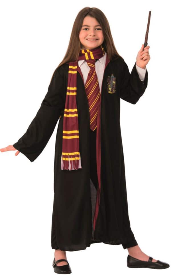HARRY Potter GRIFFINDOR Kostume med tryllestav, tørklæde og slips 4-10 år