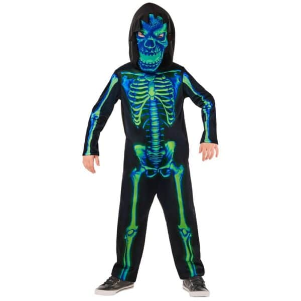 Glow In The Dark Skelet Børnekostume Grøn
