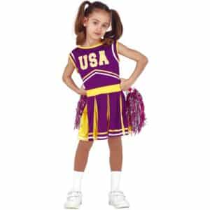 USA Cheerleader Børnekostume Lilla/Gul
